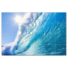 Waves Ceramic Tile Mural Kitchen Backsplash Bathroom Shower, 401927-L64