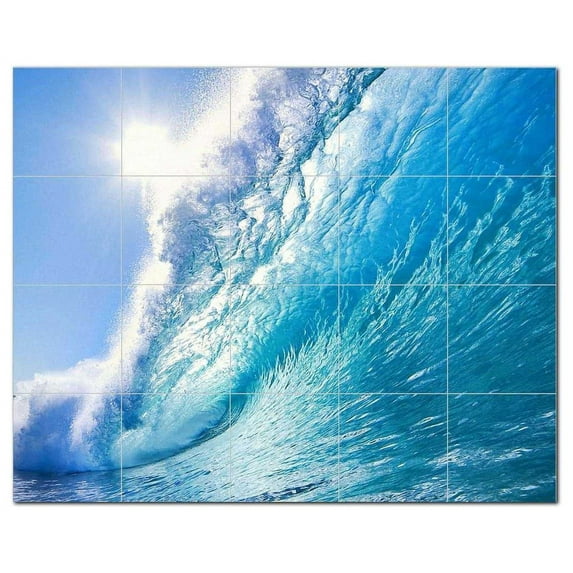 Waves Ceramic Tile Mural Kitchen Backsplash Bathroom Shower, 401927-S54