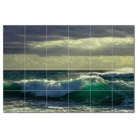 Waves Ceramic Tile Mural Kitchen Backsplash Bathroom Shower, 401932-L64