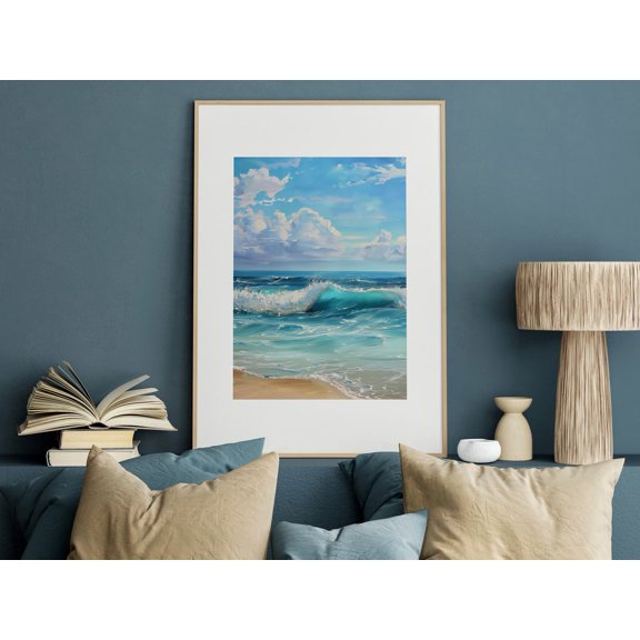 Waves Coastal Art Ocean Landscape Blue Beach Print Classic He Wall, Unframed Paper Poster 8x10in