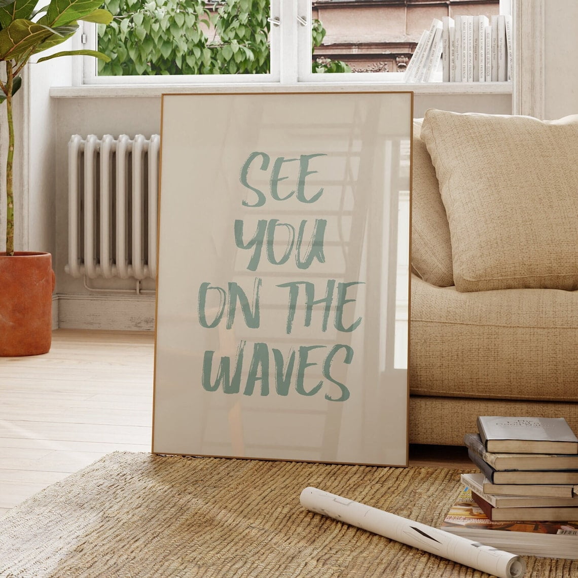 Image showcasing Waves Coastal Beachy Print, College Apartment Decor, Dorm Room Poster ...