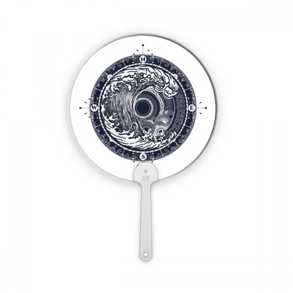 Waves Compass Circle Art Pattern Plastic Round Handheld Fan Decorations Craft