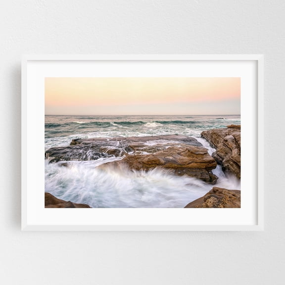 Waves Crash - Windansea Beach - San Diego California Photography Coast Waves Ocean Coastal Nature Landscape Beach White Framed Wall Art Print 5 x 7 inches