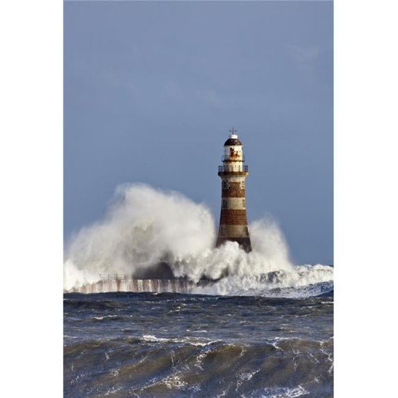 Waves Crashing Against Roker Lighthouse - Sunderland, Tyne & Wear, England Poster Print, 24 x 36 - Large
