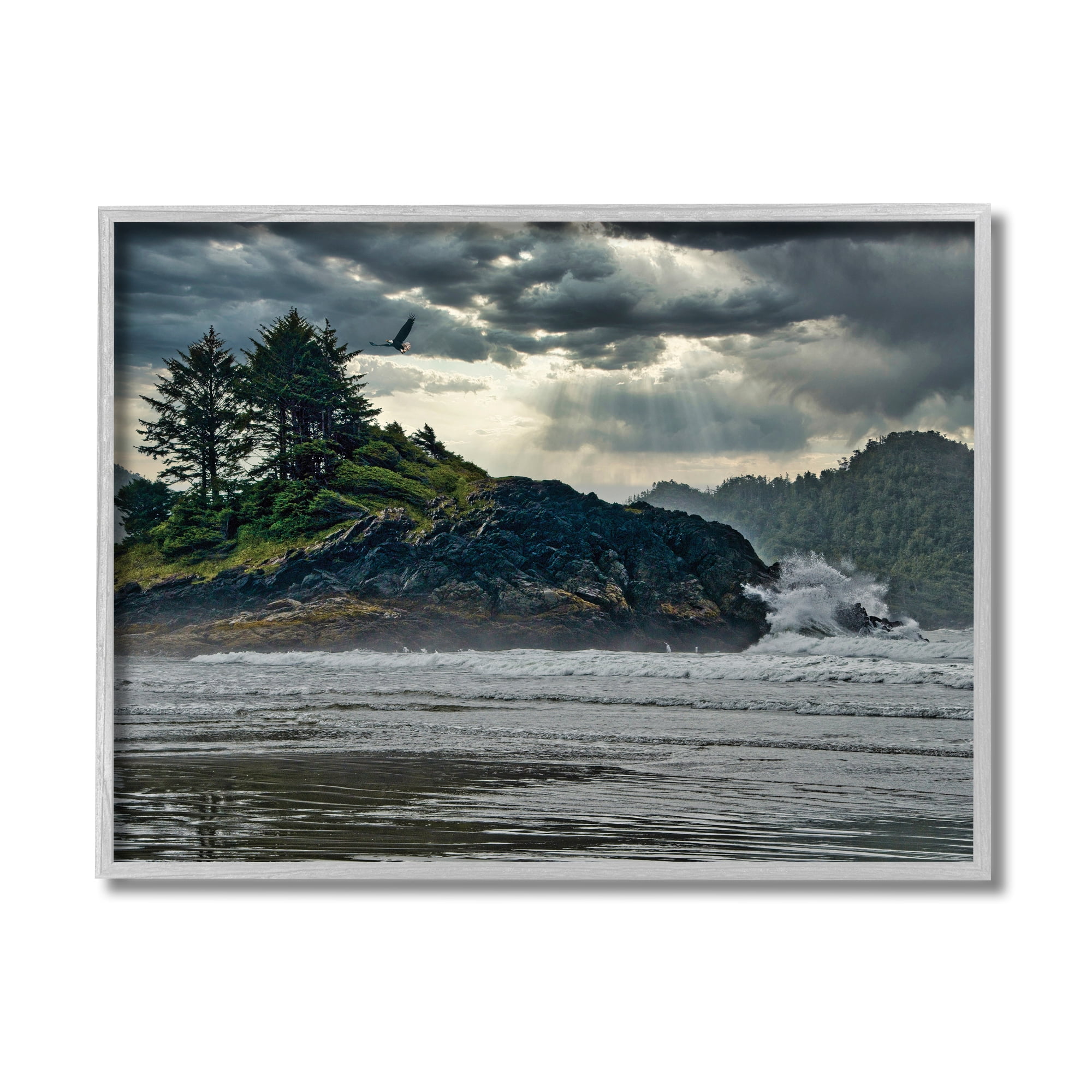 Waves Crashing Into Island Rustic Landscape 14 in x 11 in Framed Photography Art Print, by Stupell Home Décor