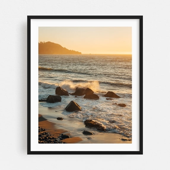 Waves Crashing, Marshall Beach - San Francisco California Photography Sunset Coast Ocean Beach Waves Scenic Nature Black Framed Wall Art Print 8 x 10 inches