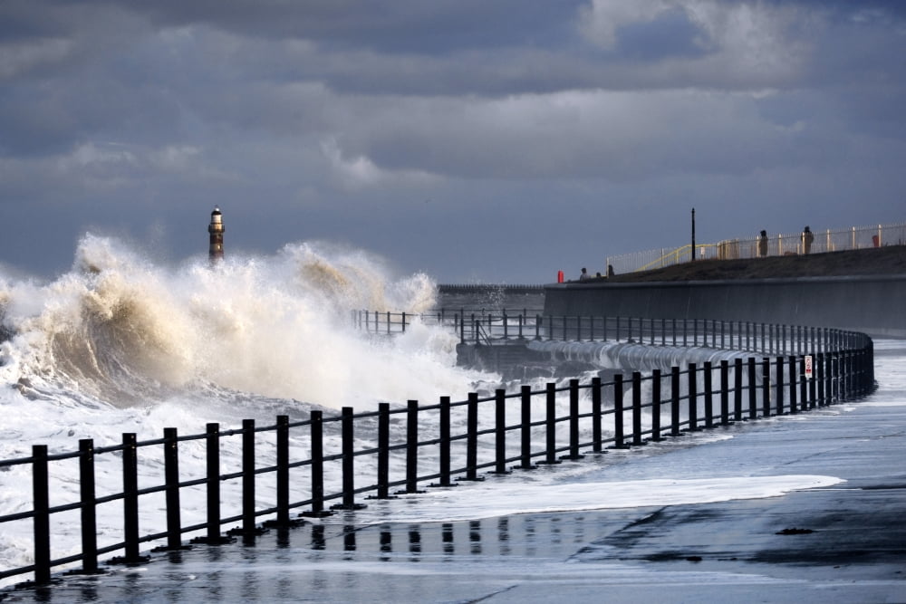 Waves Crashing Sunderland Tyne And Wear England Canvas Art - John Short Design Pics (34 x 22)