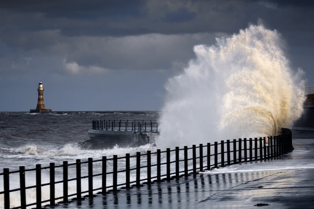 Waves Crashing Sunderland Tyne And Wear England Canvas Art - John Short Design Pics (34 x 22)