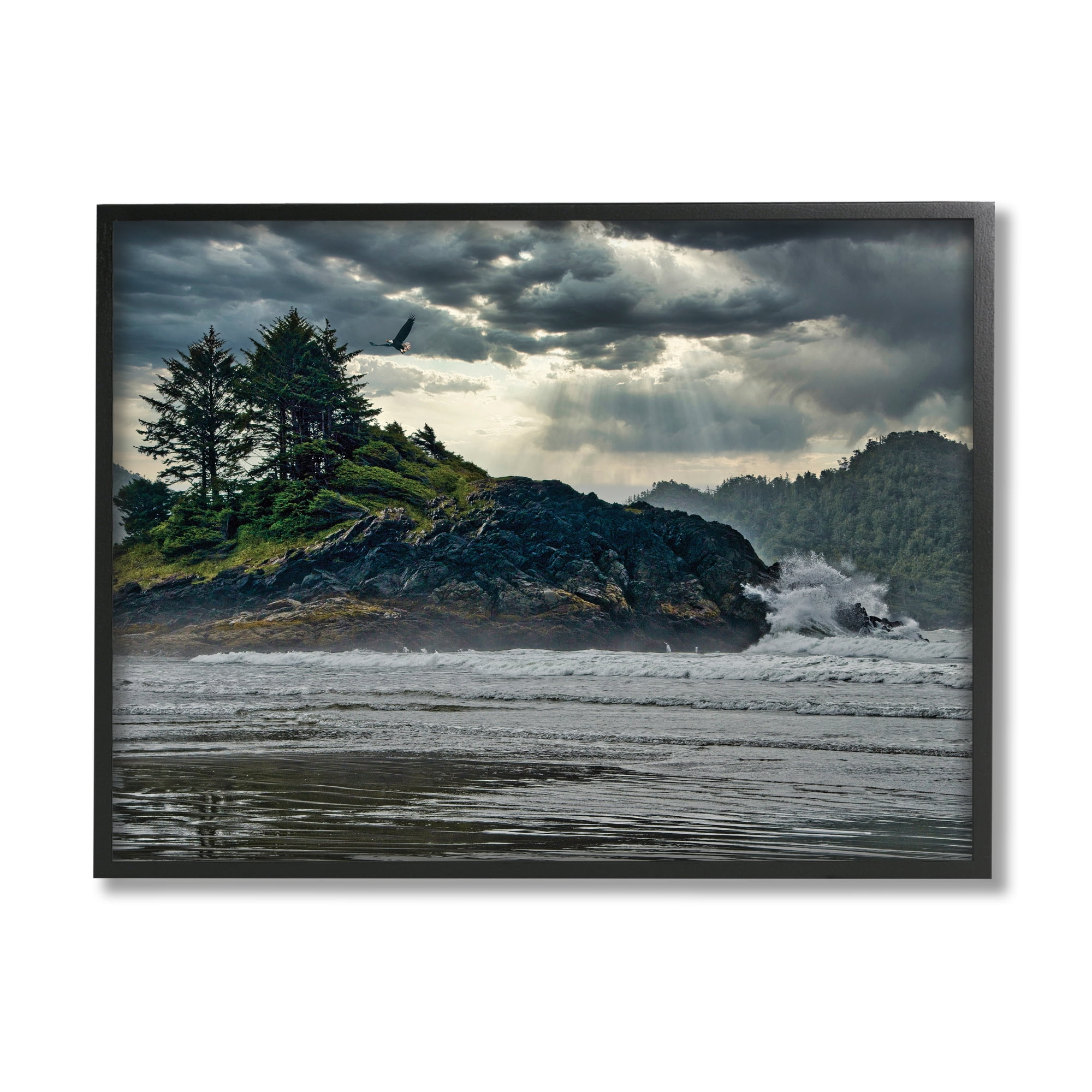 Waves Crashing into Island Rustic Landscape 20 in x 16 in Framed Photography Art Prints, by Stupell Home Décor