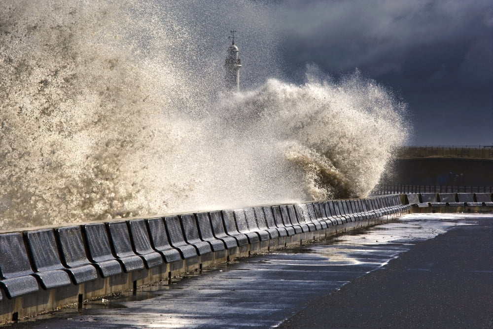 Waves Crushing Against Barrier Sunderland Tyne And Wear England Canvas Art - John Short Design Pics (17 x 11)