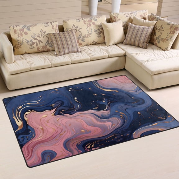 Waves Curves Pink Blue Area Rug Washable Floor Carpet Mat 60 x 39 inch for Bedroom Living Room Kids Room Home Decor