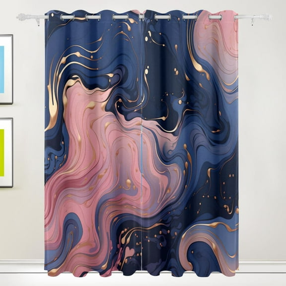 Waves Curves Pink Blue Black Out Curtains 84 Inch Length Curtains for Sliding Glass Doors Bedroom Living Room 2 Pack