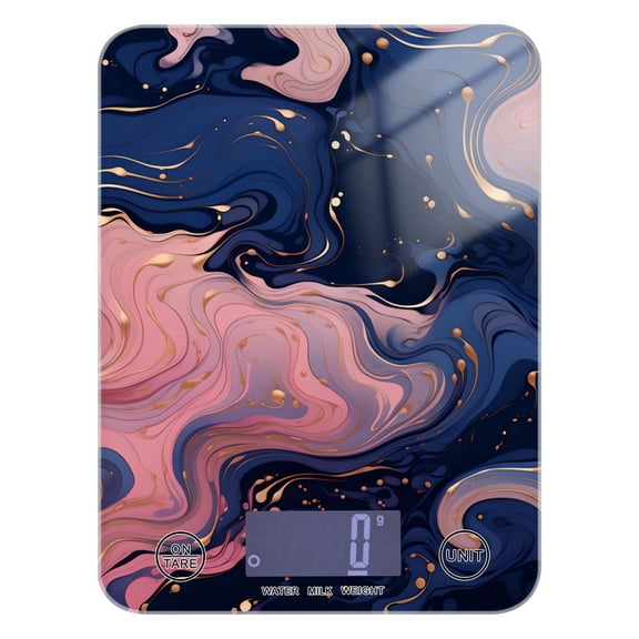 Waves Curves Pink Blue Food Scale Digital Kitchen Scale Waterproof Tempered Glass Tare Function 11 lb for Baking Cooking Meal Prep
