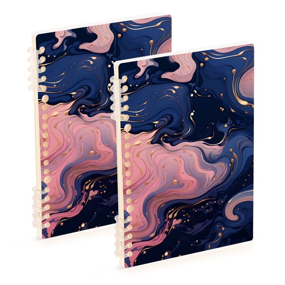 Waves Curves Pink Blue Ring Binder Notebook Journey Note Diary College Ruled Spiral Notebook Study Loose Leaf Paper A5 60 Pages