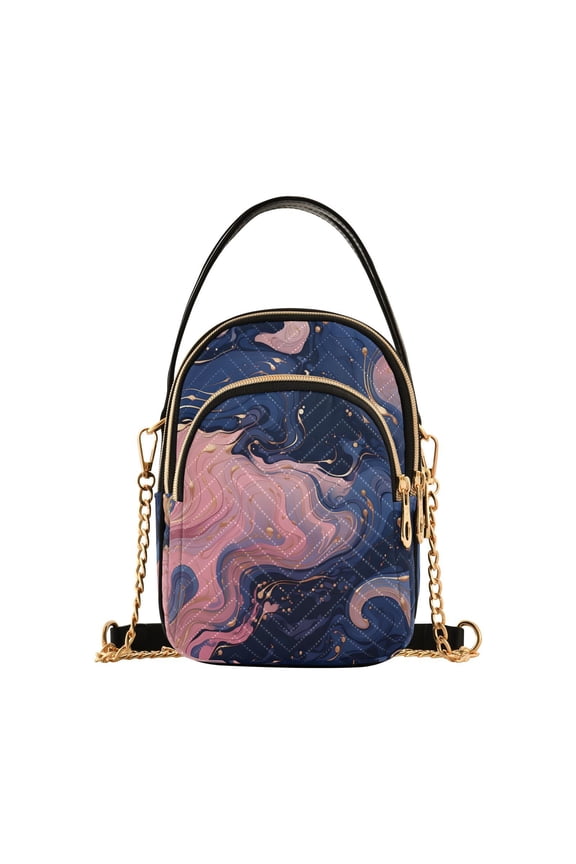 Waves Curves Pink Blue Women Quilting Handbags Shoulder Bag Cross Body Bag with Crossbody Strap Hobo Bags Chain Strap