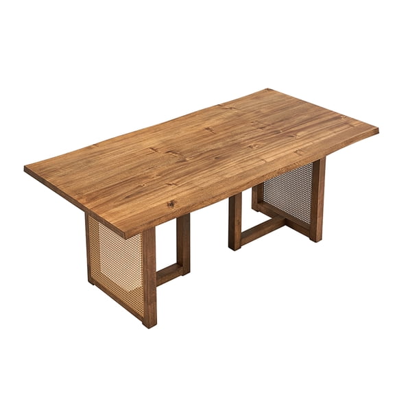 Waves Dining Table For 6, 69.09 Inch Rectangular, Mid Century Modern, Solid Wood Legs, Plastic Weave, Natural Oak Shade, Easy Assembly Rectangular Table, Modern Style, Color, Accommodates 6 Parties