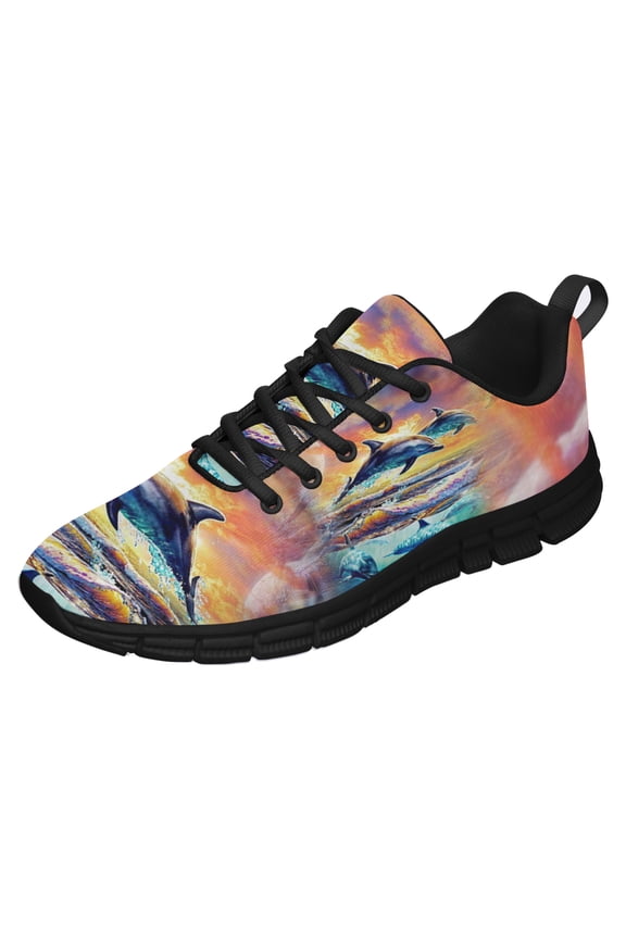 Waves Dolphin Shoes for Men Women Running Sneakers Breathable Casual Sport Tennis Shoes Black Size 10