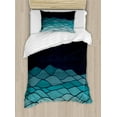 thumbnail image 1 of Waves Duvet Cover Set, Sea Pattern Ocean Fluid Dynamics Body of Water Doodle Blue Ombre, Decorative 2 Piece Bedding Set with 1 Pillow Shams, Twin Size, Dark Petrol Blue and Sea Blue, by Ambesonne, 1 of 3
