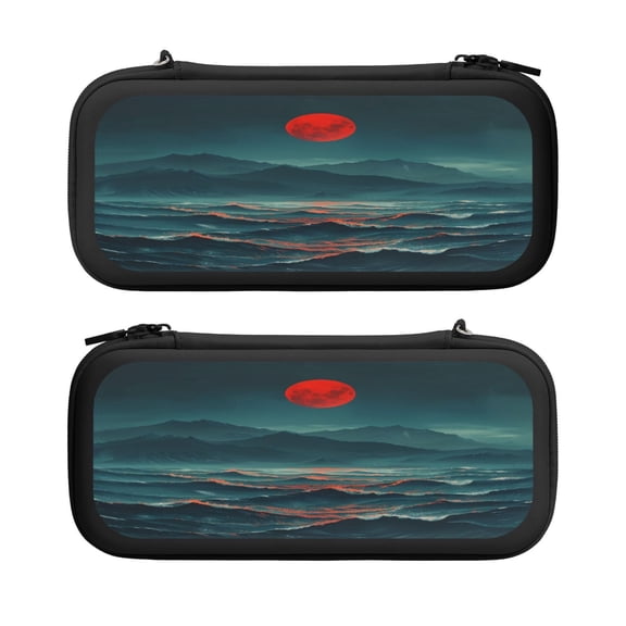 Waves Horror Mountain, Carrying Case For Nintendo Switch & OLED Version, Eva Lightweight Shockproof Protective Pouch Case for Game Console & Accessories with 10 Game Card Slot & Wristband, Black