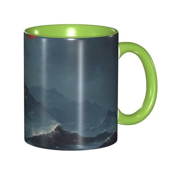 Waves Horror Mountain Coffee Mug Fun Custom Ceramic Mugs 11oz Green
