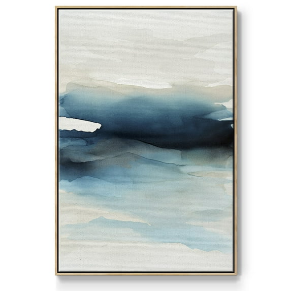 Waves II Framed Premium Gallery Wrapped Canvas - Ready to Hang - 25 x 37 - Natural Wood Floating Frame