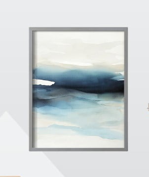 Waves II Framed Print in Gray Solid Wood 22 x 28 Framed Print