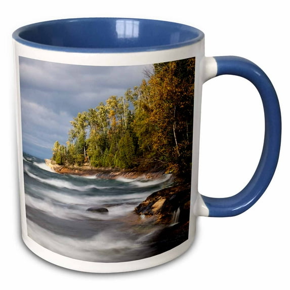 3drose, Waves in Lake Superior, Pictured Rocks National Lakeshore, Michigan, 11oz Two-tone Blue Mug