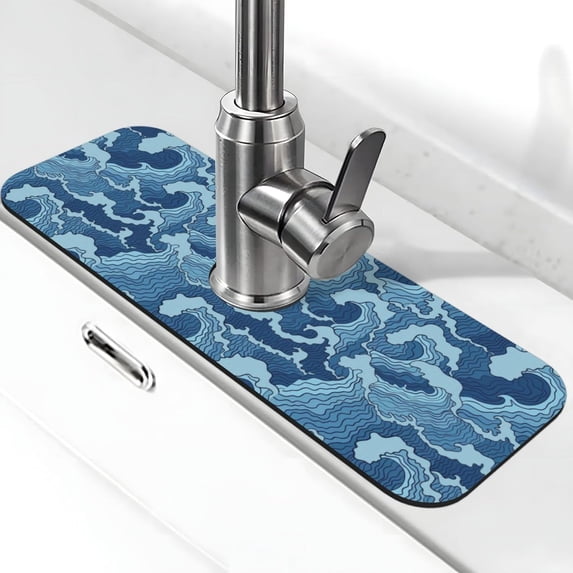 Japan Point Guard Waves Japan Blue Faucet Splash Guard Mat for Kitchen Sink 15x5.5 ...