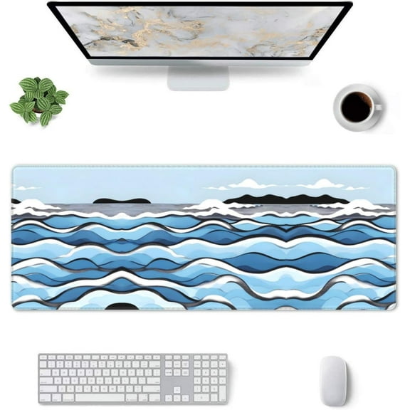 Waves Lapping at The Rocks 31.5x11.8 inch Extra Large Gaming Mouse pad, Extended Anti-Slip Rubber pad, Suitable for Keyboard, Suitable for Gaming Office
