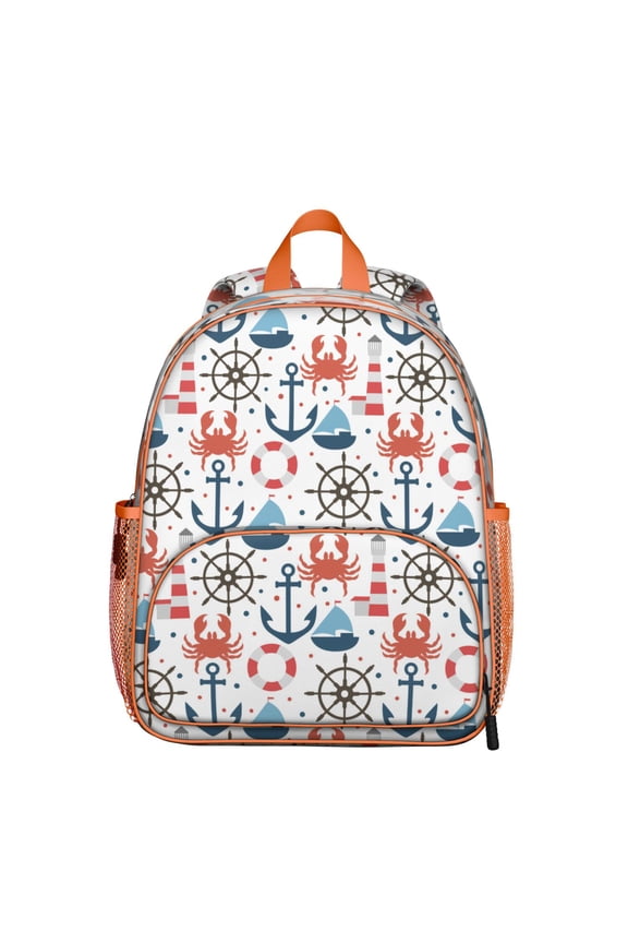 Waves Nautical Student Backpack – Anchor Boat Sea Seaside Coastal Marine Ocean Lighthouse Anchors Map Beach Tropical Summer Compass Coral Fishing Design