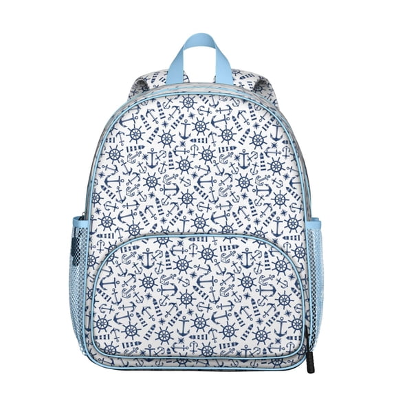 Waves Nautical Student Backpack – Anchor Boat Sea Seaside Coastal Marine Ocean Lighthouse Anchors Map Beach Tropical Summer Compass Coral Fishing Design
