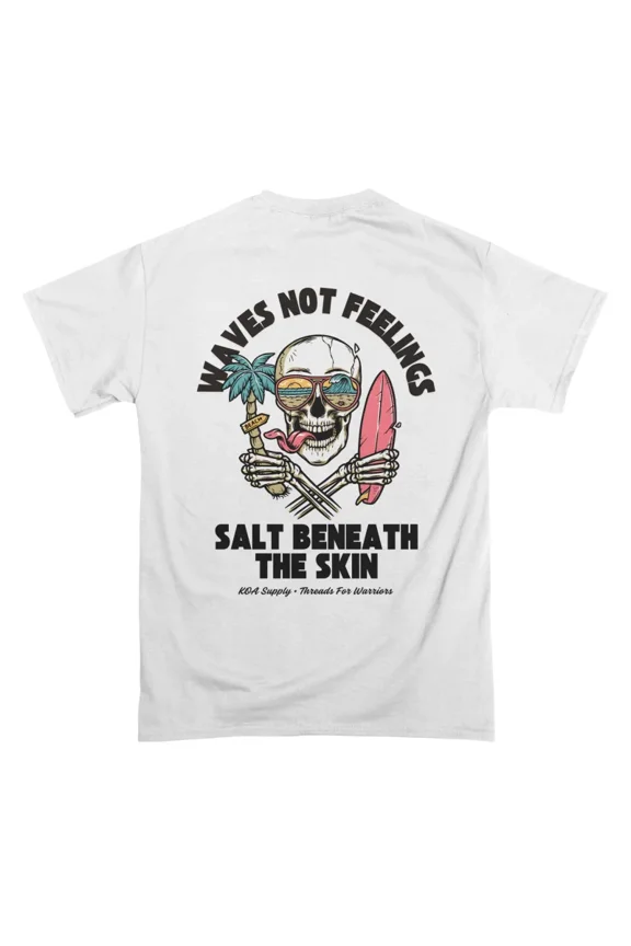 Waves Not Feelings Surf Skull Beach Chaos Design T-Shirt Tee Gift For Him Merch For Her Ap