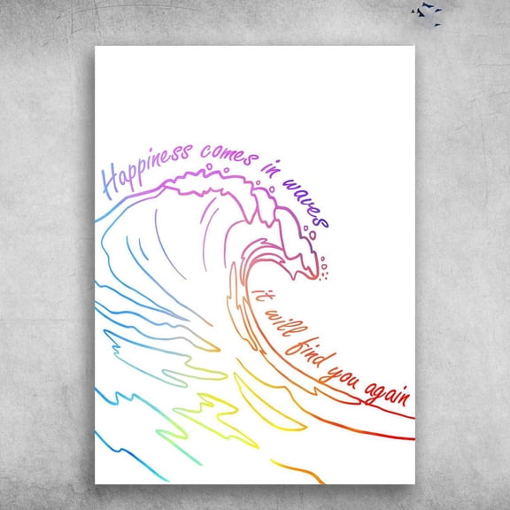 Waves Poster - Happiness Comes In Waves, It Will Find You Again 24 x 36 Inch Poster