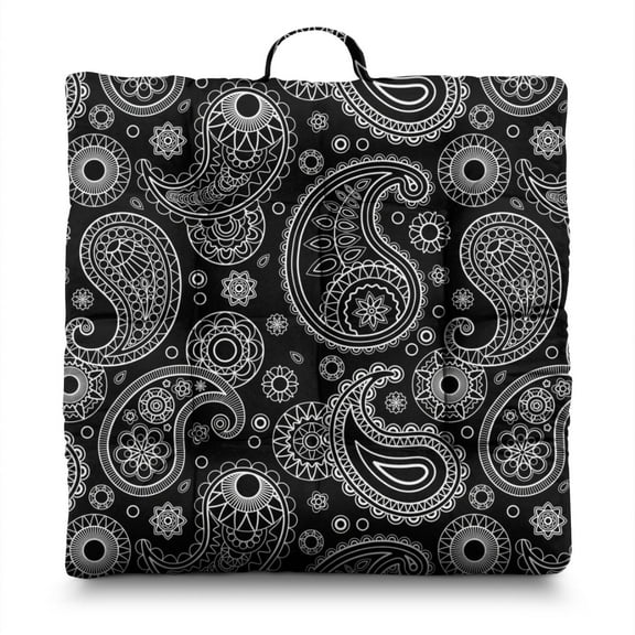 Waves Print Meditation Cushion 22 Inch Large Boho Floor Pillow, Dutch Velvet, Tufted & Thick for Yoga & Living Room Decor