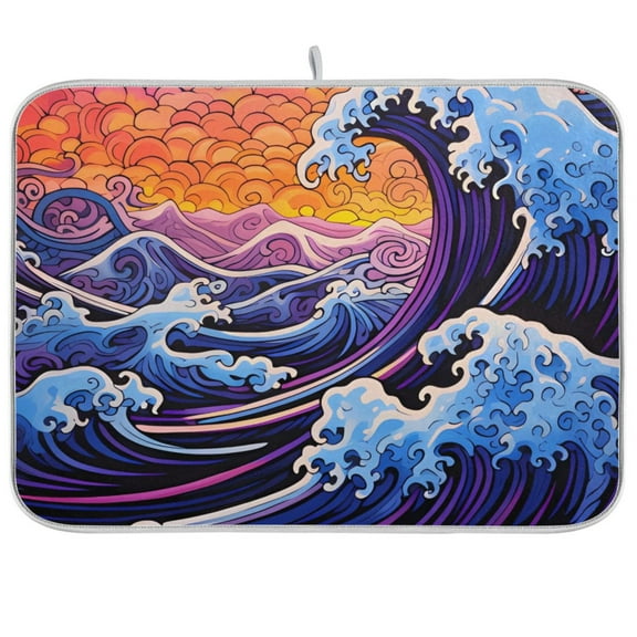 Waves Purple Dish Drying Mat Microfiber Kitchen Pad Large Counter Absorbent Dish Mats Drainer Rack 18"x24"