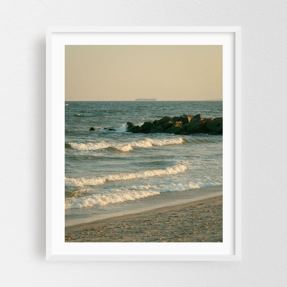 Waves at Rockaway Beach, Queens 03 - Queens New York Photography Beach Waves Coastal Ocean Sunset Nature Landscape White Framed Wall Art Print 9 x 12 inches