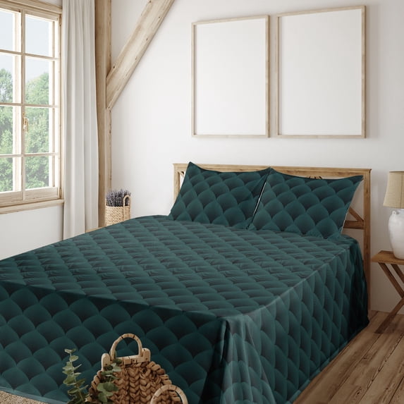 Ambesonne Waves Fitted & Flat Sheet with Shams 4 Pcs Set, Tide Pattern Darkened Back, Queen, Teal and Charcoal Grey
