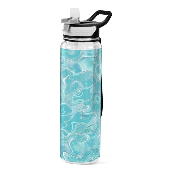 Waves Sports Water Bottle Portable Travel Mug 32oz BPA Free Leak Proof Straw Transparent Tritan for Gym Yoga Cycling Camping