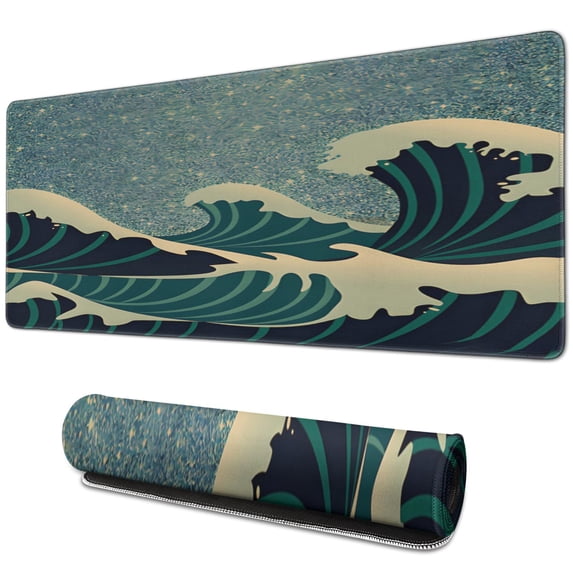 the Waves and the Stars mouse Padswaterproofwashable for Office Home Work GamingmousepadRubber Base Mousepad with Stitched Edges 31.5x11.8inches