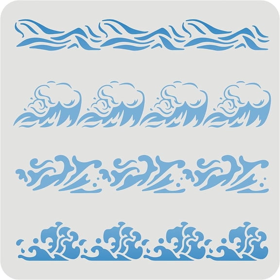 Waves Stencil 11.8x11.8inch Plastic Ocean Pattern - Reusable Sea Wave Painting Template for Wood Floor Wall and Tile