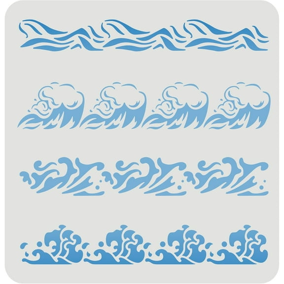 Waves Stencil 11.8x11.8inch Plastic Ocean Pattern - Reusable Sea Wave Painting Template