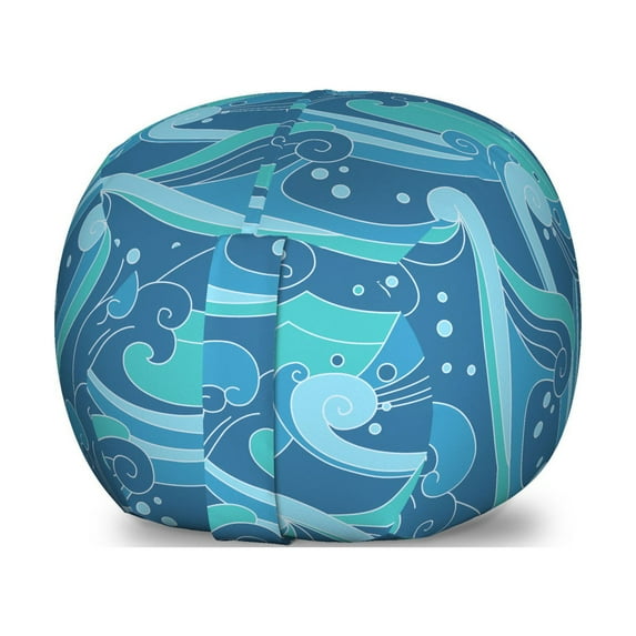 Waves Storage Toy Bag Chair, Oceanic Splashes Blots and Spirals Aquatic Marine Theme, Stuffed Animal Organizer Washable Bag, Large Size, Turquoise Sea Blue, by Ambesonne