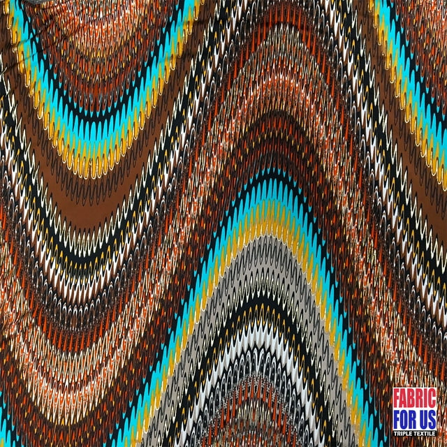 Waves Tidal with Gold Color Lining Aqua Stretch Fabric 58" Wide