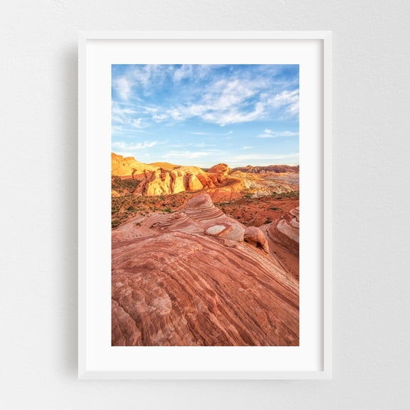 Waves of Time - Moapa Valley Nevada Photography Desert Nature Landscape Scenic Sunset Travel Poster Minimalist White Framed Wall Art Print 5 x 7 inches
