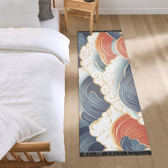 Waves and Clouds Pattern Bedroom Runner Rug 2'x 6' Non Slip Carpet Indoor Home Area Rug Living Room