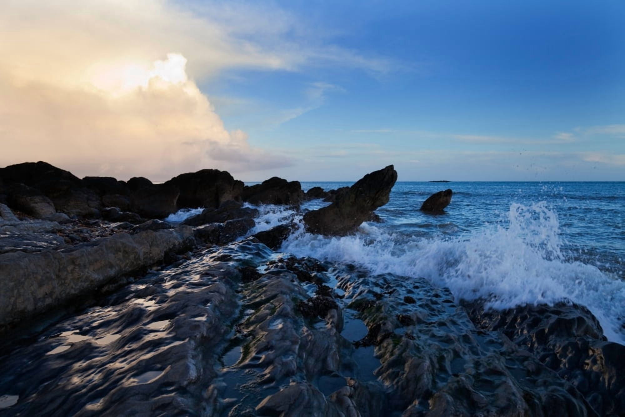 Waves and rocks Dungarvan Bay County Waterford Ireland Canvas Art - Panoramic Images (27 x 9)