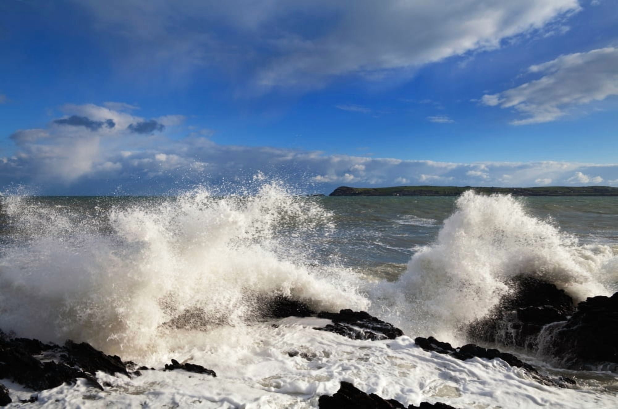 Waves and rocks Dungarvan Bay County Waterford Ireland Canvas Art - Panoramic Images (9 x 27)