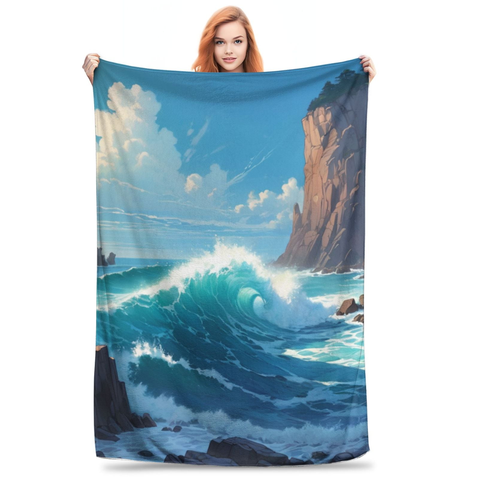 Waves and shores Comfortable flannel blanket, soft sofa blanket