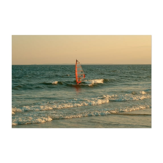 Waves at Rockaway Beach, Queens 02 - Queens New York Photography Ocean Waves Surf Coast Beach Sunset Boat Unframed Wall Art Print 40 x 60 inches