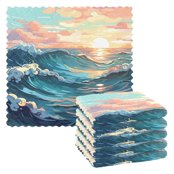 Waves at Sunset Kitchen Cloth Dish Towels for Drying Washing Absorbent Dish Rags 6 Pack